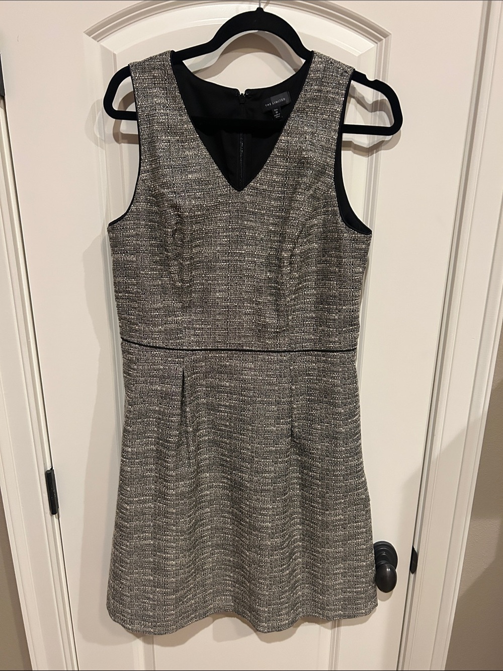 Limited Sleeveless Silver/Gray Tweed V-Neck Dress